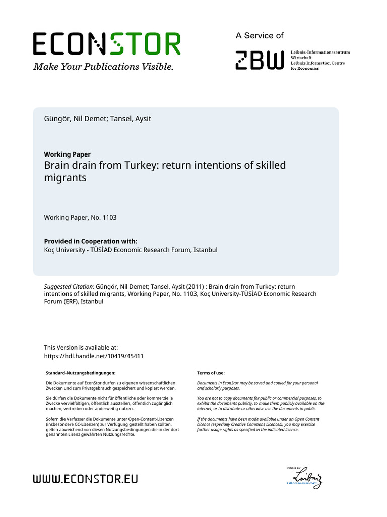 Nil Demet Güngör - Brain Drain from Turkey Return Intentions of Skilled ...
