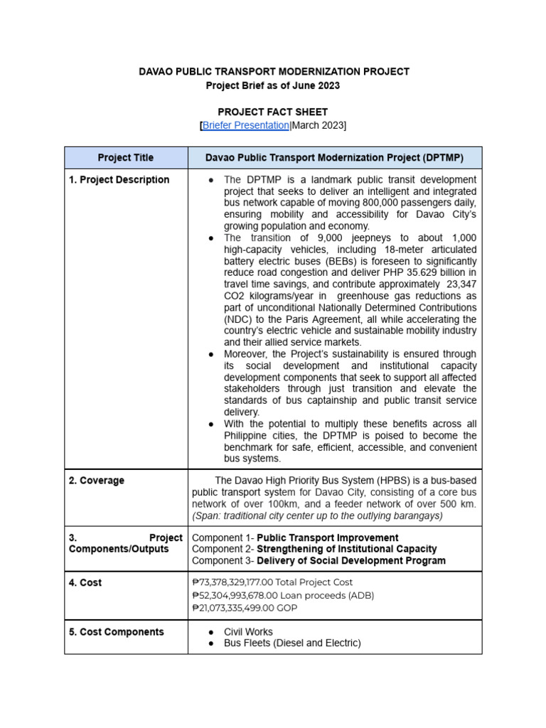 HPBS Project Fact Sheet TSPD | PDF | Transport