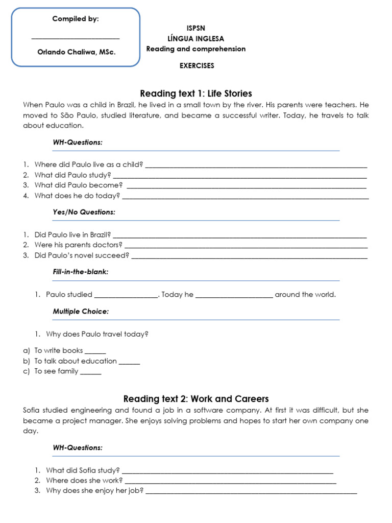English Reading Comprehension Exercises | PDF