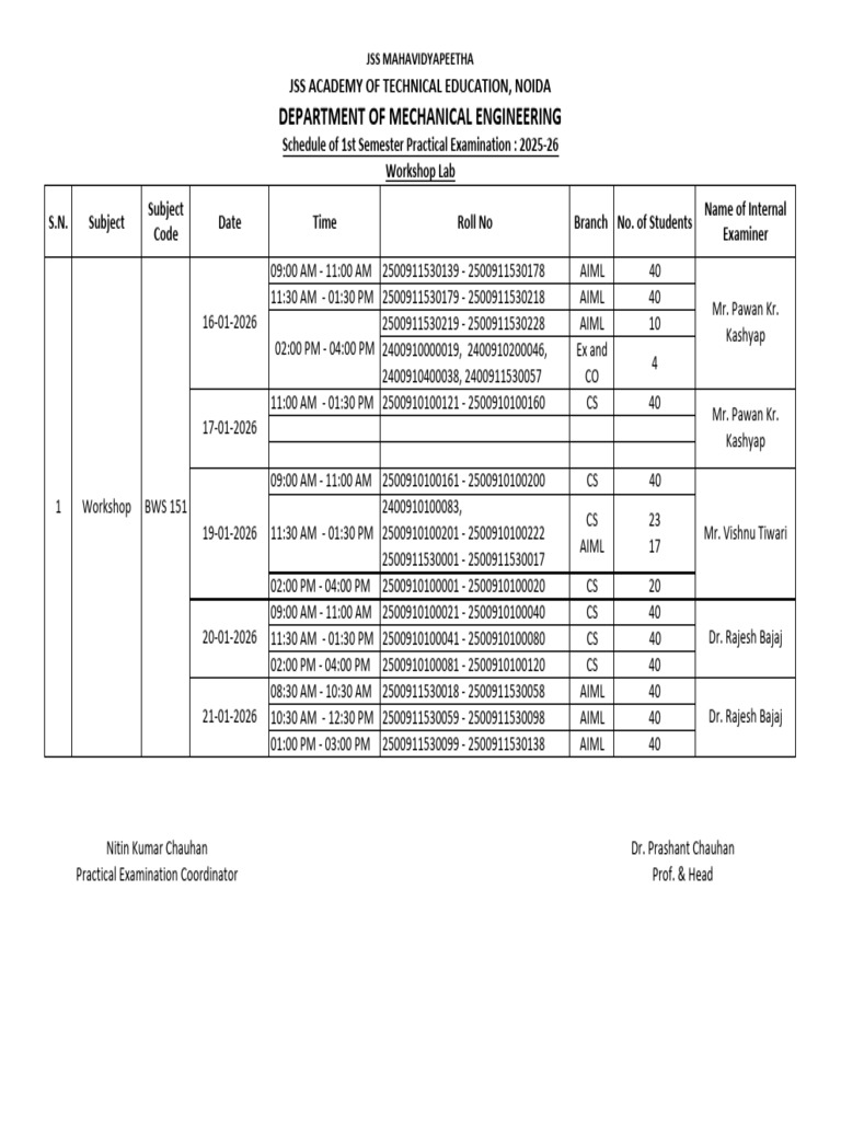 2025-26 1st Semester Practical Exam Schedule | PDF