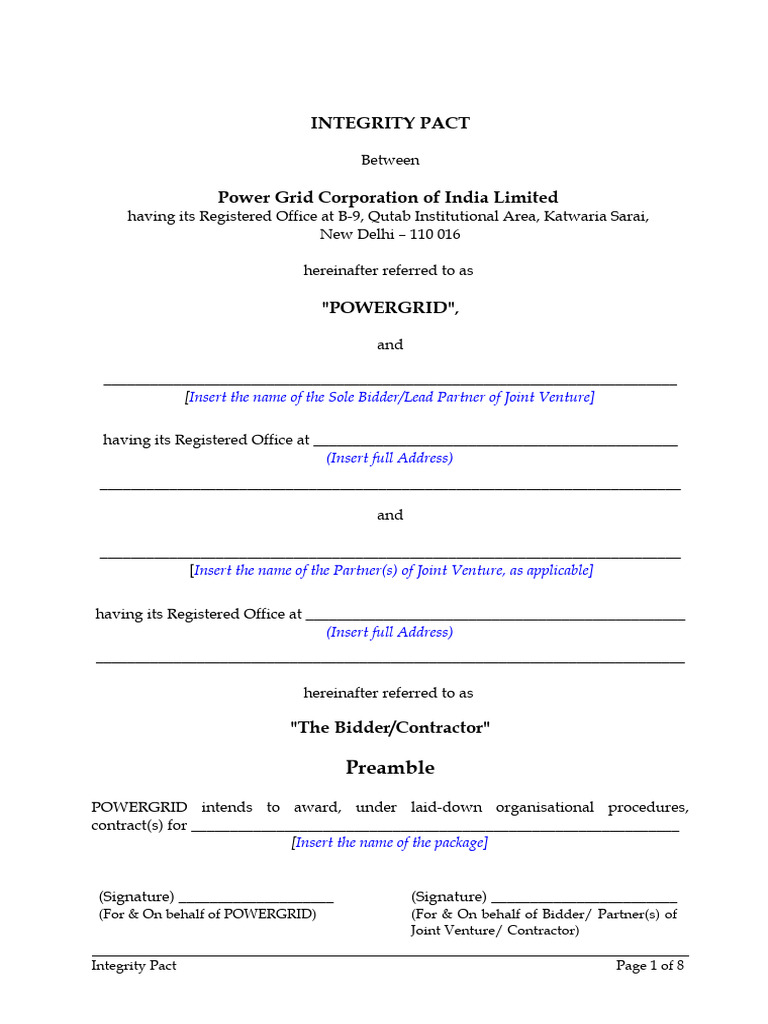 POWERGRID Integrity Pact Agreement | PDF | Private Law | Common Law