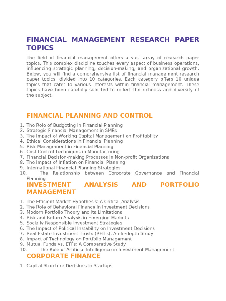 Financial Management Research Paper Topics | PDF | Accounting ...