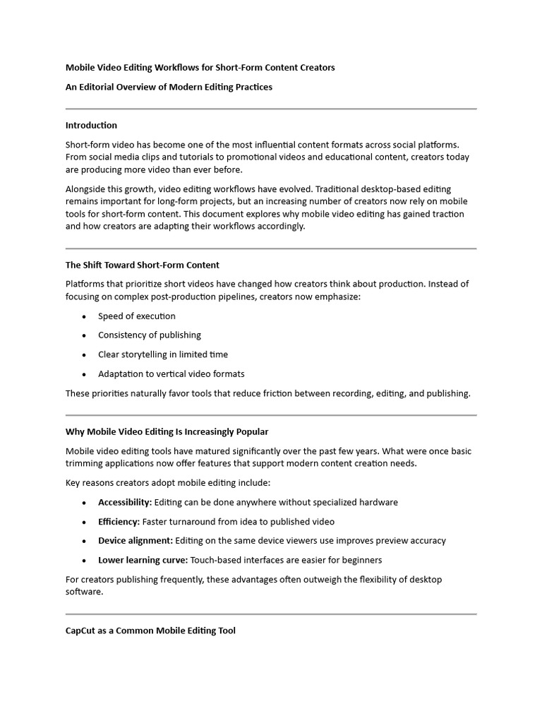 Mobile Video Editing Workflow CapCut Pro | PDF | Editing | Cognitive ...