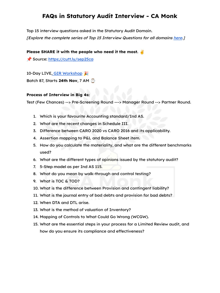 Statutory Audit Interview FAQs | PDF | Audit | Business