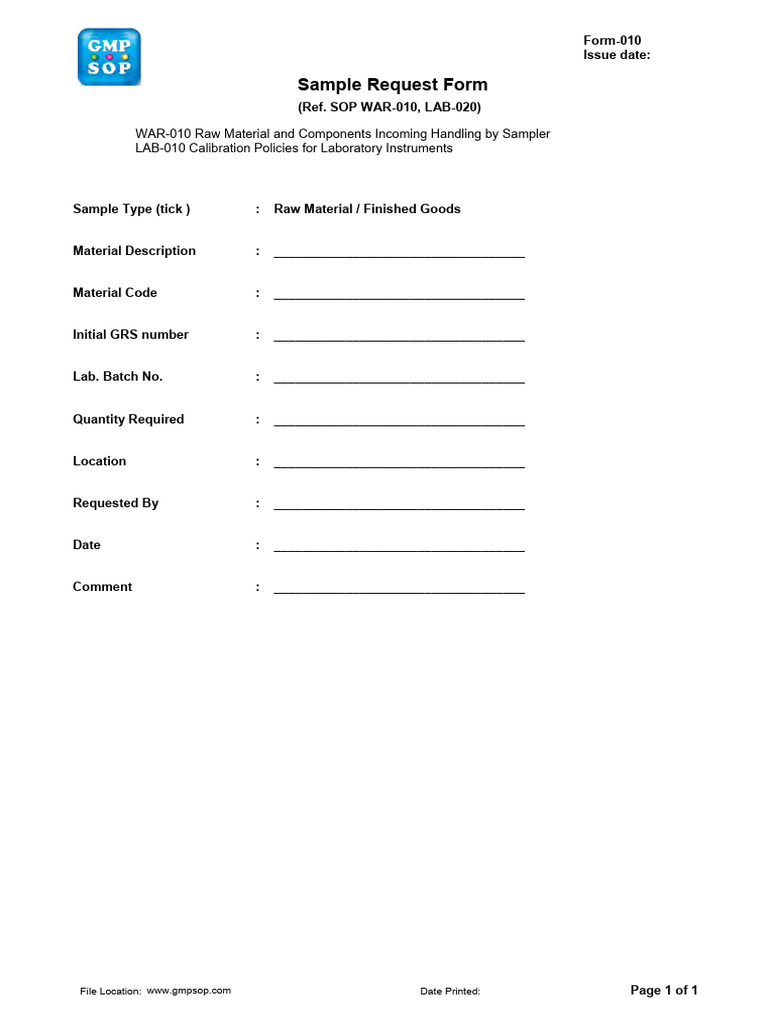 Sample Request Form for Lab Materials | PDF