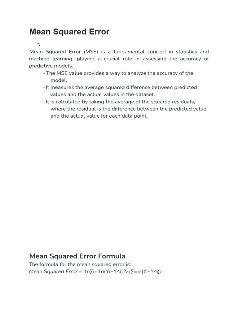 Understanding Mean Squared Error (MSE) | PDF | Mean Squared Error ...