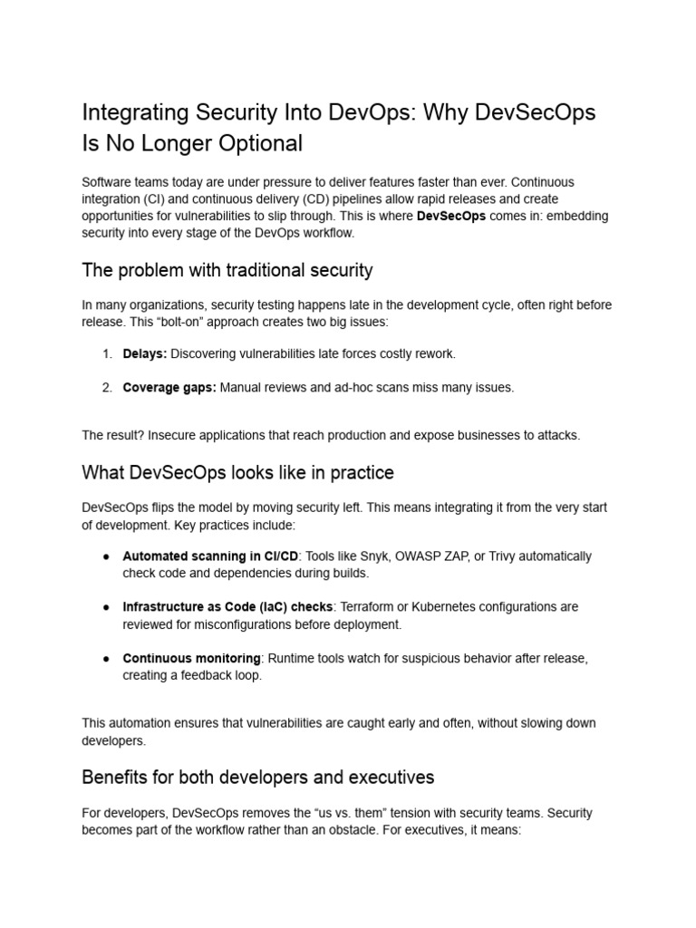 Integrating Security Into DevOps_ Why DevSecOps is No Longer Optional | PDF