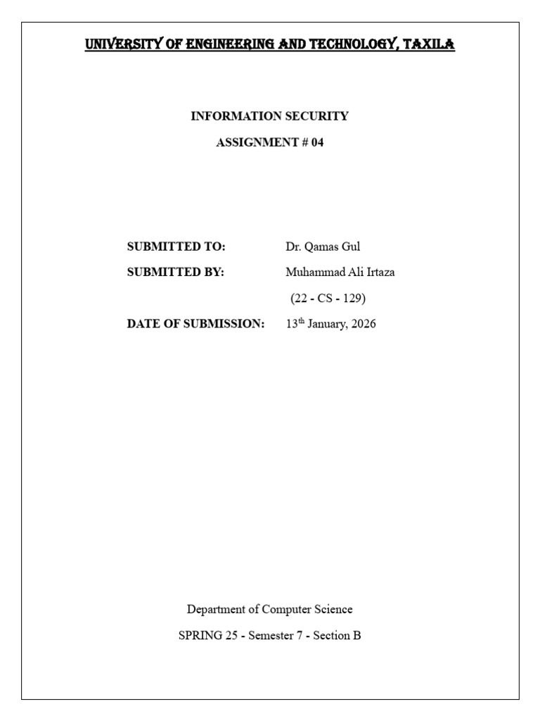 Assignment#04(22-CS-129) | PDF | Security | Computer Security