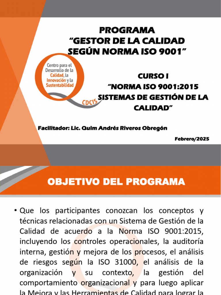 Curso ISO 9001:2015 en Gestión de Calidad | PDF | Análisis FODA ...
