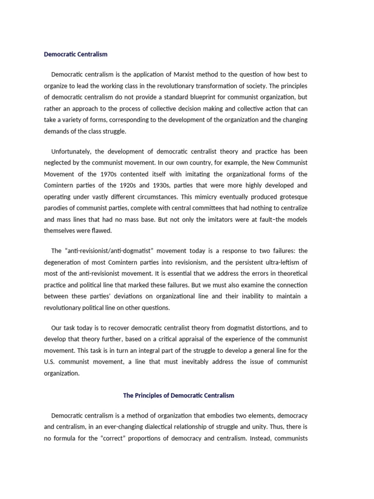 Understanding Democratic Centralism Principles | PDF | Communism ...