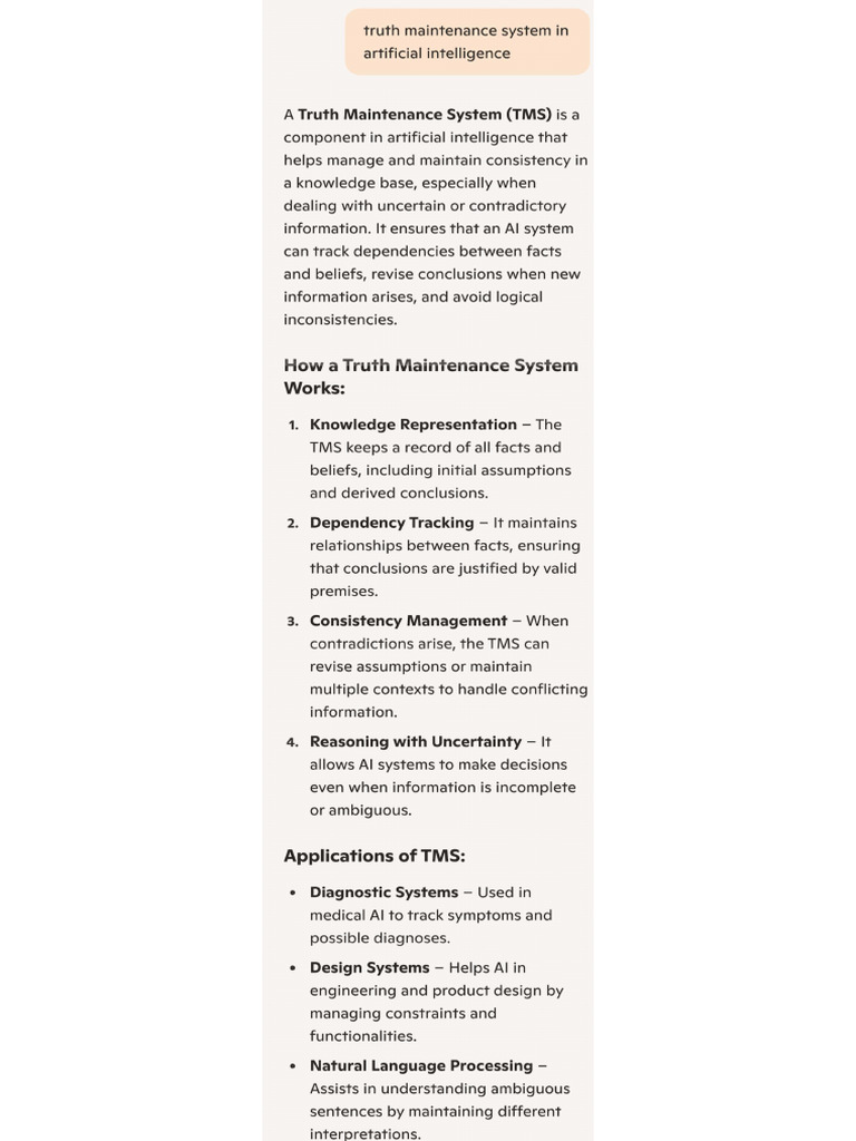 Truth Maintenance System in Artificial Intelligence | PDF