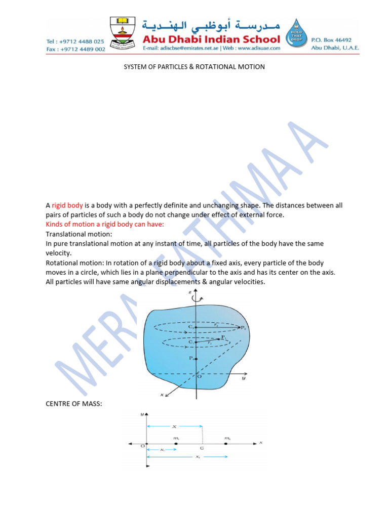 Notes on System of Particles & Rotataional Motion | PDF | Rotation ...