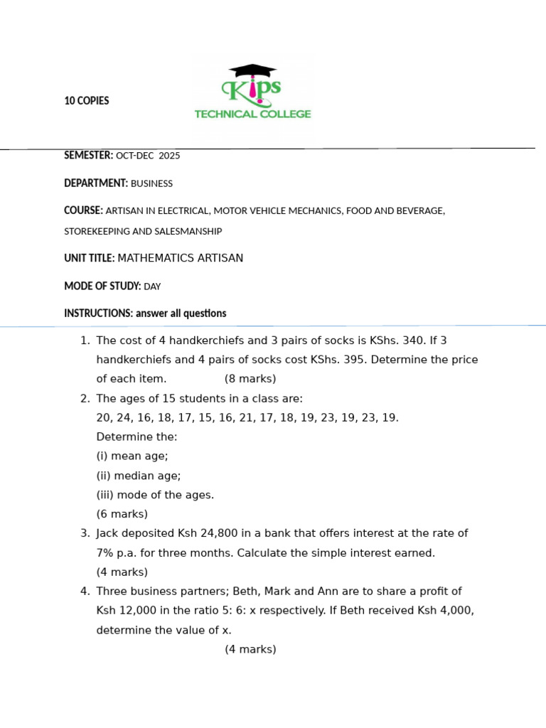 Business Course Exam Questions 2025 | PDF | Interest | Economics