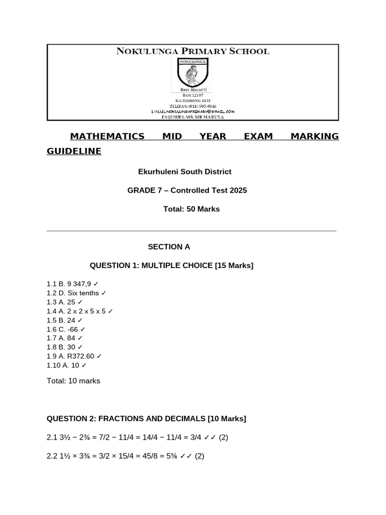 Grade 7 Math Exam Guidelines 2025 | PDF