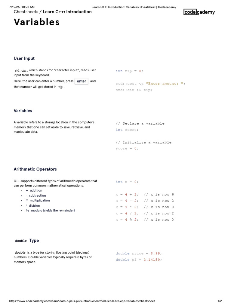 C++ Variables and User Input Guide | PDF | Integer (Computer Science ...