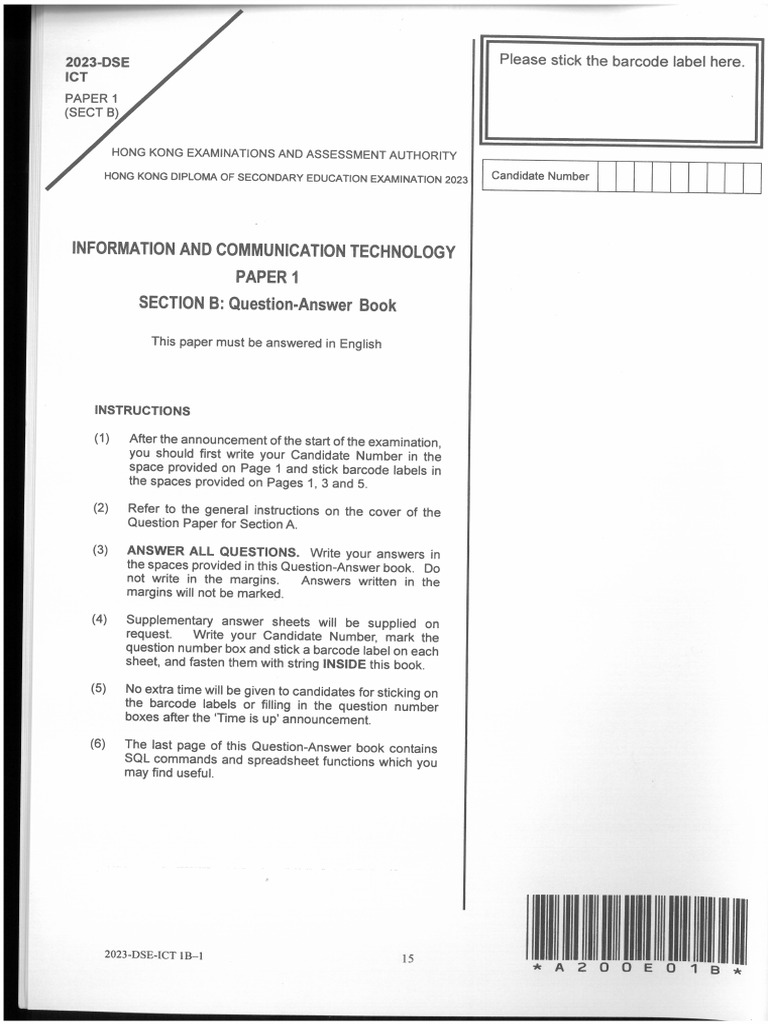 2023 Hong Kong DSE ICT Exam Paper 1 | PDF | Iteration | Computer Data ...