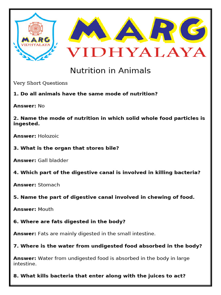 Animal Nutrition: Key Concepts & FAQs | PDF | Digestion | Heart