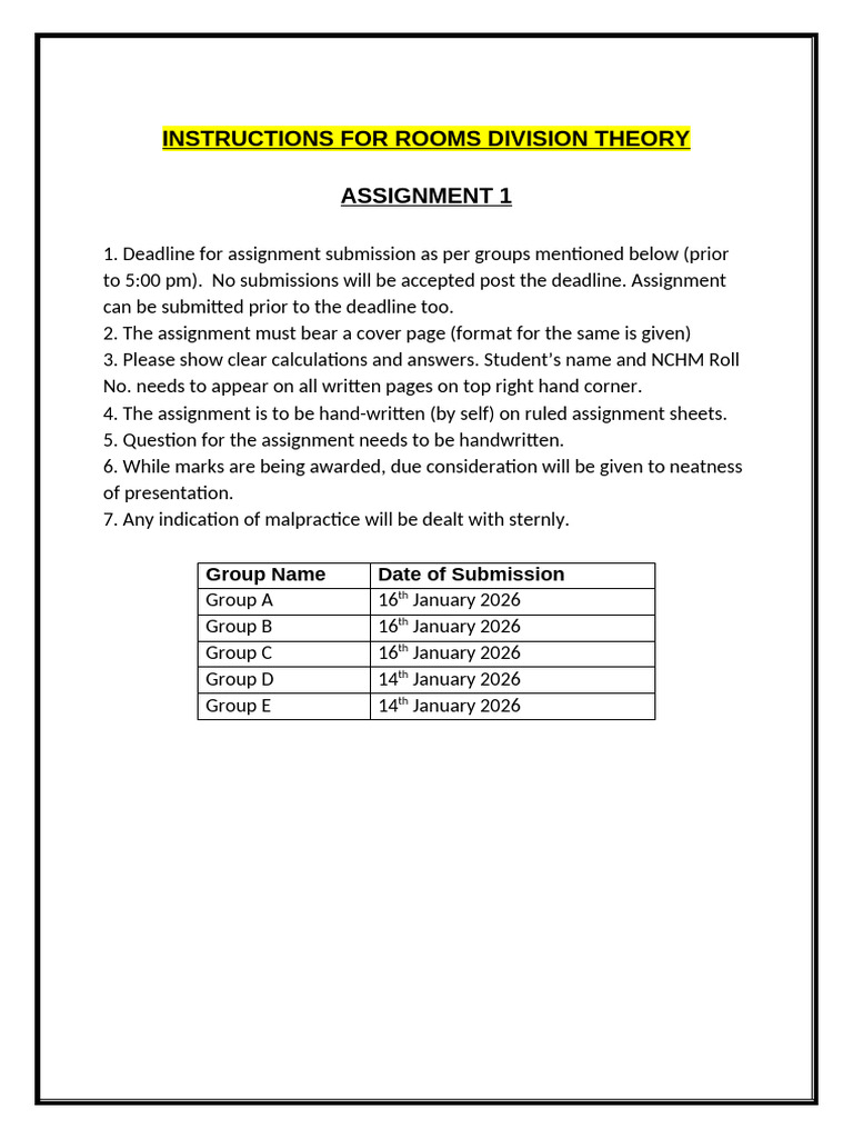 Rooms Division Theory Assignment Guide | PDF | Chess Openings | Chess
