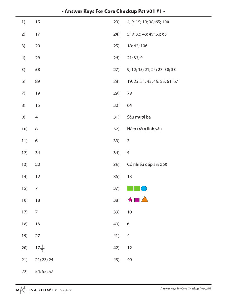 Answer Keys For Core Checkup Post-V01 Level 1-5 | PDF