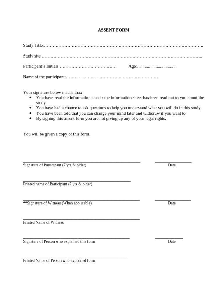 Assent Form English | PDF