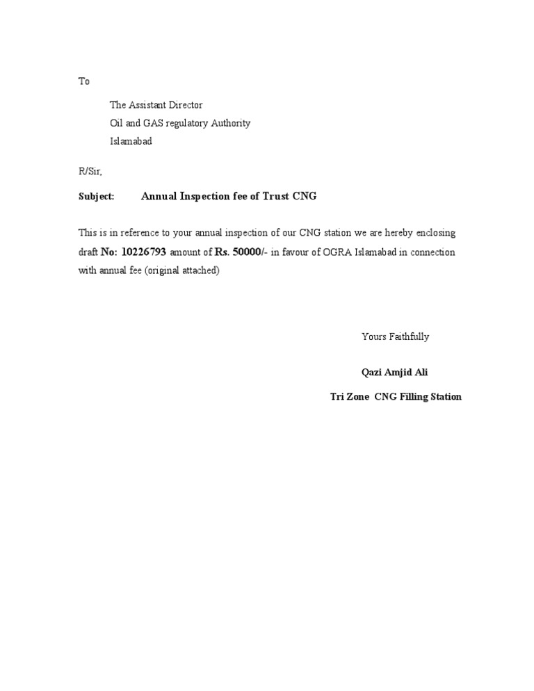 Annual Inspection Fee of Trust CNG: Subject | PDF