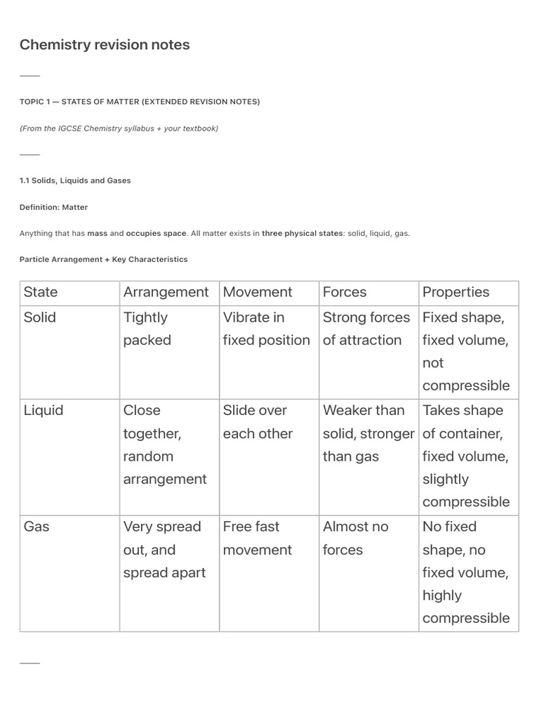 IGCSE Chemistry Revision Notes | PDF | Ion | Chemical Bond