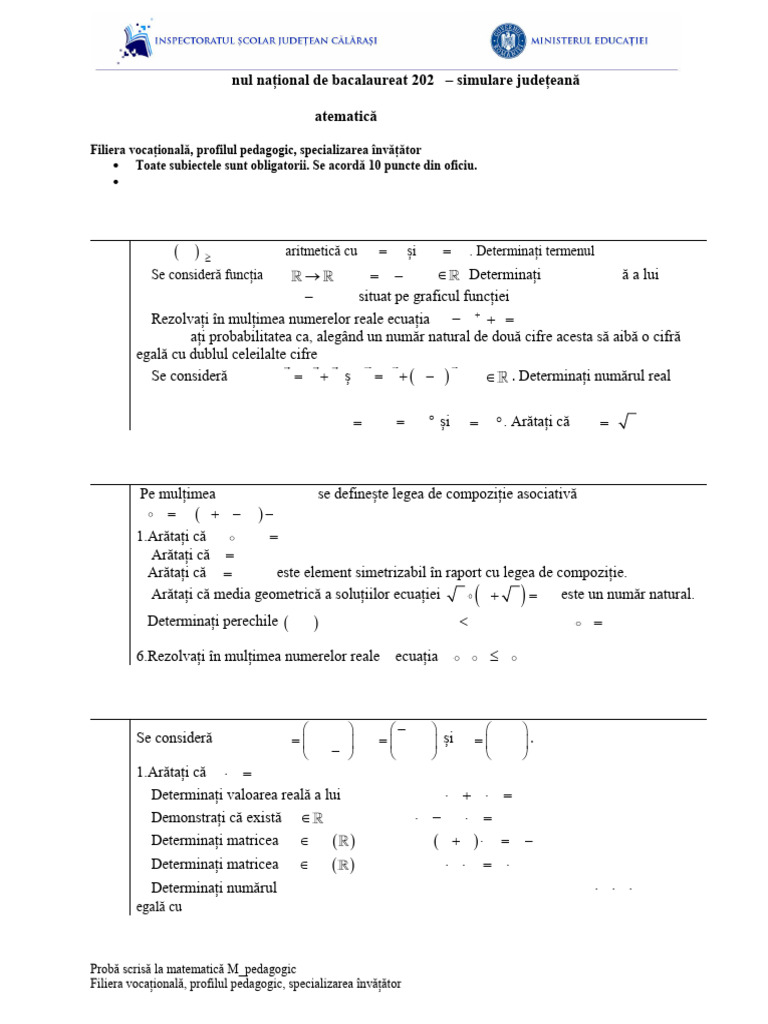 Subiecte Si Bareme BAC M Ped Simulare Judeteana Dec 2024 | PDF