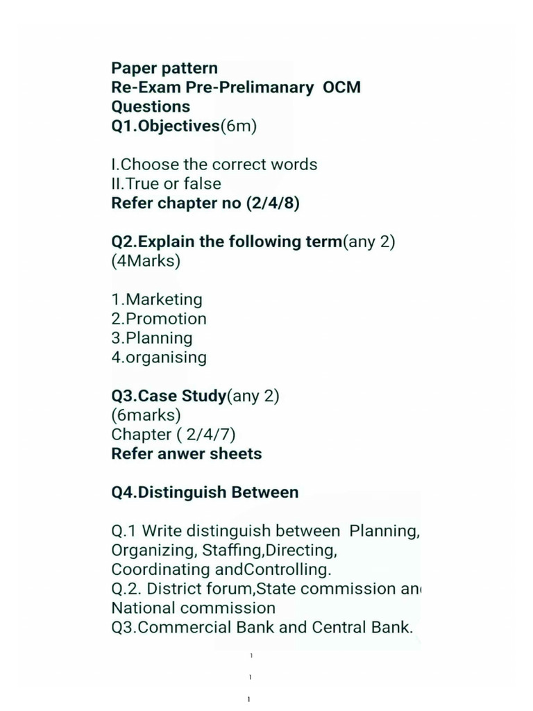 ReExam Paper Pattern (QTN With Ans) | PDF