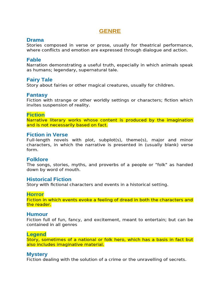 Understanding Literary Genres Explained | PDF | Narrative | Legends