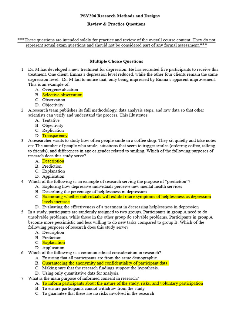 Review Practice Questions - Answers | PDF | Validity (Statistics ...