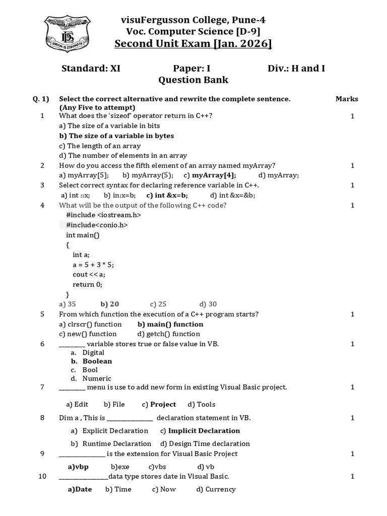 C++ and VB Exam Question Bank | PDF | Object Oriented Programming ...