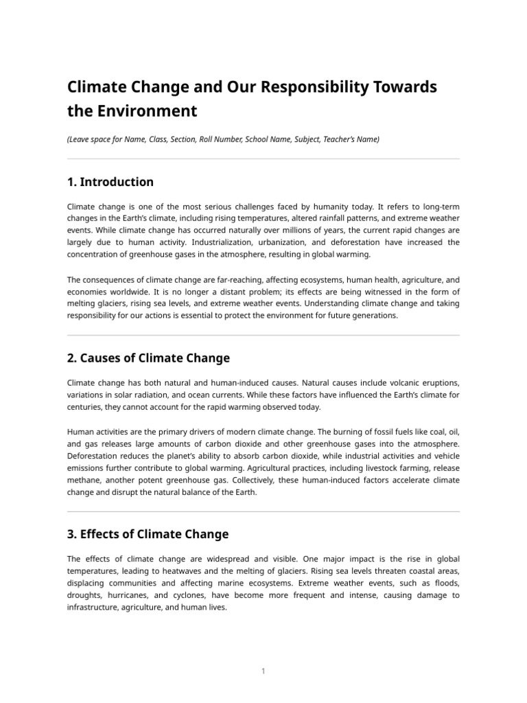 Climate Change Essay | PDF | Climate Change | Greenhouse Gas