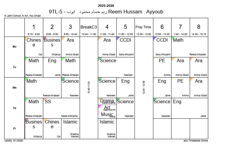 Al Jahili School 2025-2026 Timetable | PDF | Arabs | Abrahamic Religions