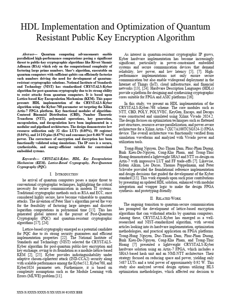 HDL for Quantum-Resistant Kyber Encryption | PDF | Quantum Computing ...