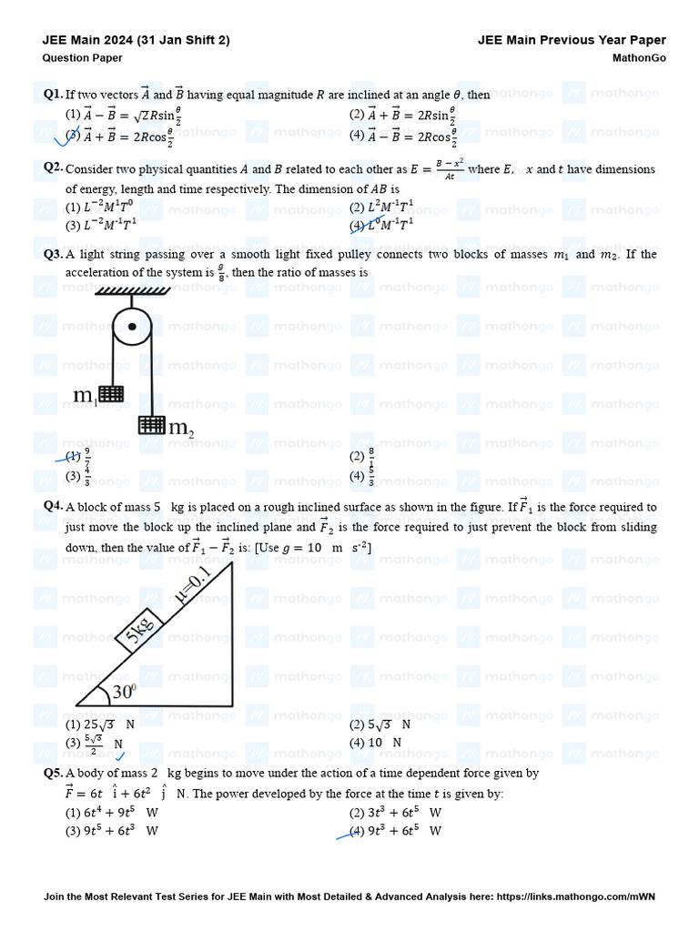 JEE Main 2024 Physics Question Paper | PDF | Photoelectric Effect ...