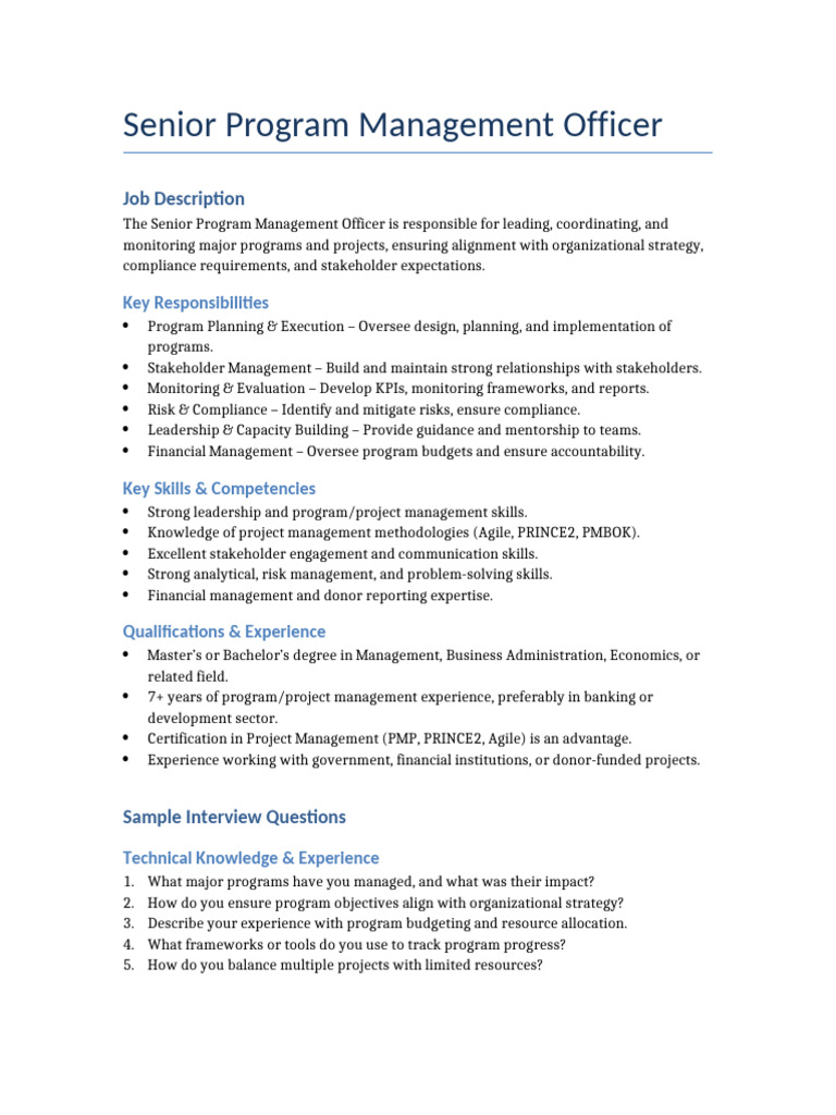Senior Program Management Officer Role | PDF | Project Management ...