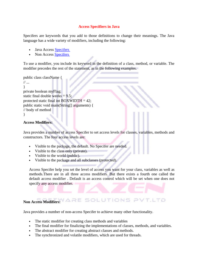 Java Access Specifiers Explained | PDF | Class (Computer Programming ...