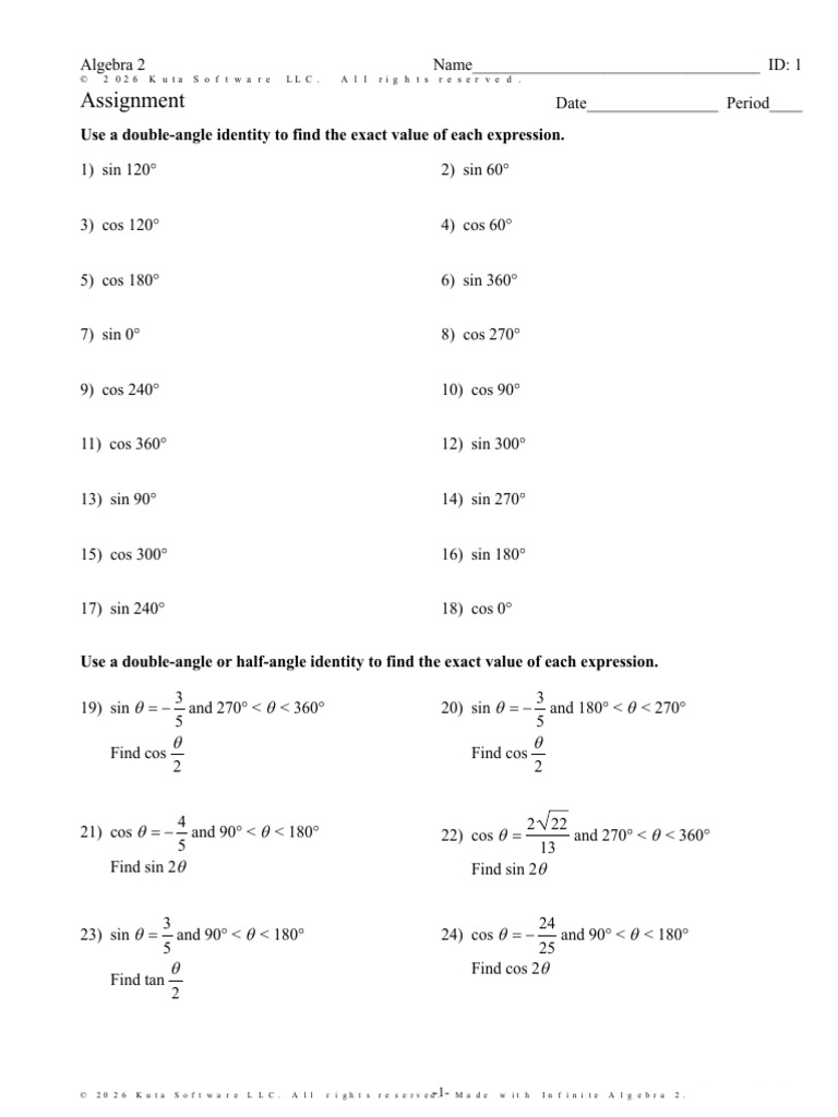 Algebra 2 Trigonometric Identities Worksheet | PDF | Mathematical ...