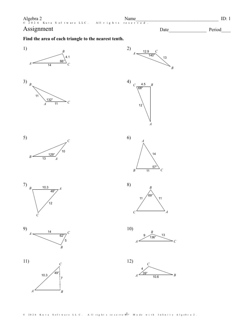 Triangle Area Calculation Worksheet | PDF