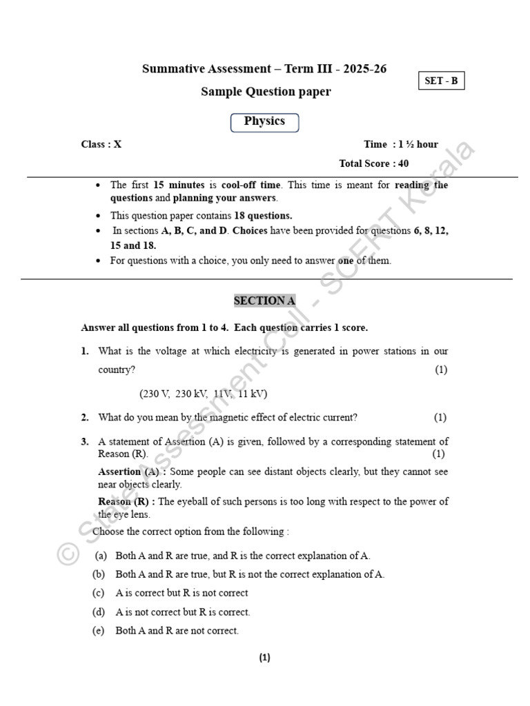 3 X Physics Eng Set B | PDF | Electric Generator | Waves