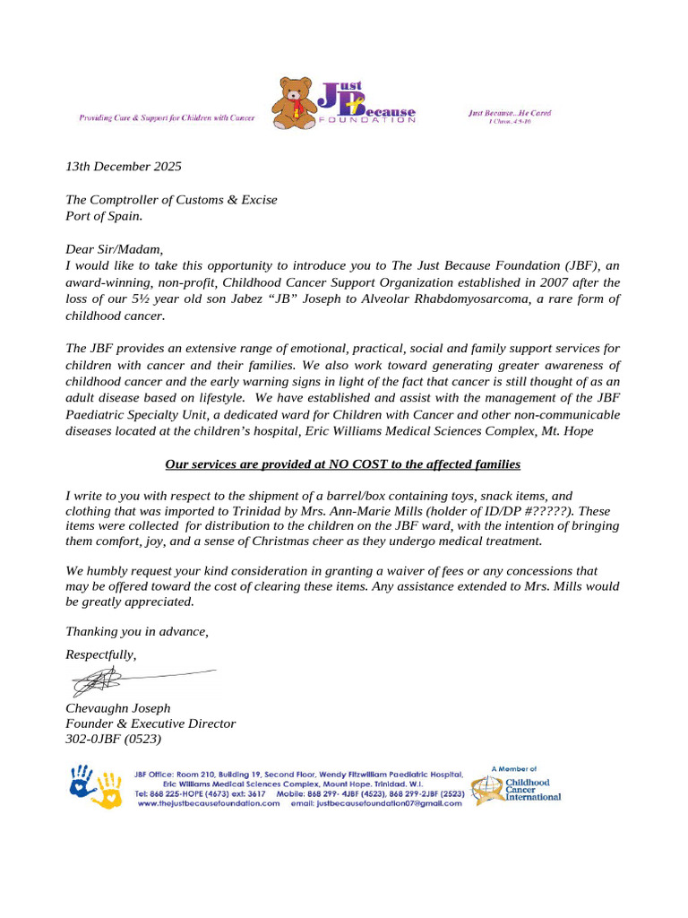 Comptroller of Customs Letter for Annmarie Mills | PDF