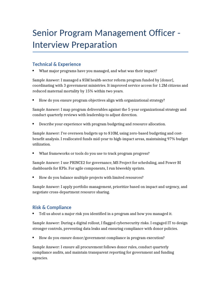 Senior Program Management Officer Interview Prep | PDF | Regulatory ...