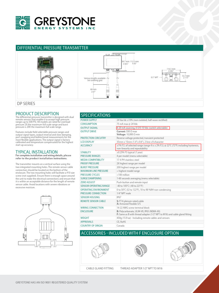 DP Series Differential Pressure Transmitter | PDF | Pressure ...