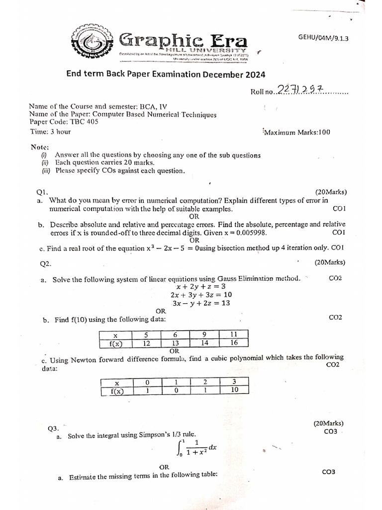 Tbc405 Endsem Back 2024 Dec | PDF