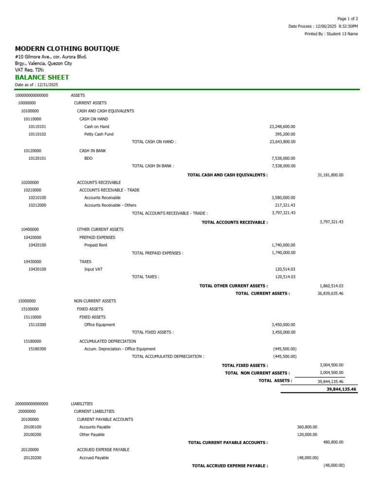Modern Clothing Boutique Balance Sheet | PDF | Expense | Fixed Asset