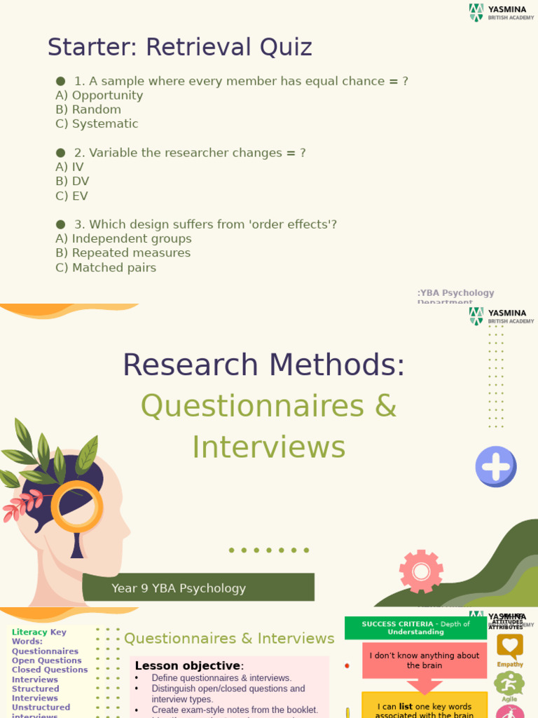 Year 9 Psychology: Questionnaires & Interviews | PDF | Questionnaire ...