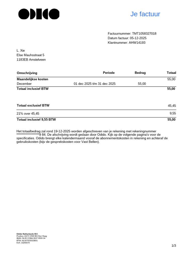 Odido Thuis Factuur - TMT1057997398 | PDF