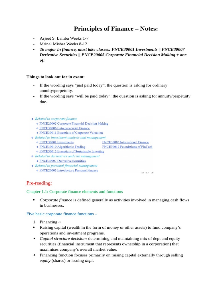 Finance Principles and Exam Insights | PDF | Bonds (Finance) | Present ...
