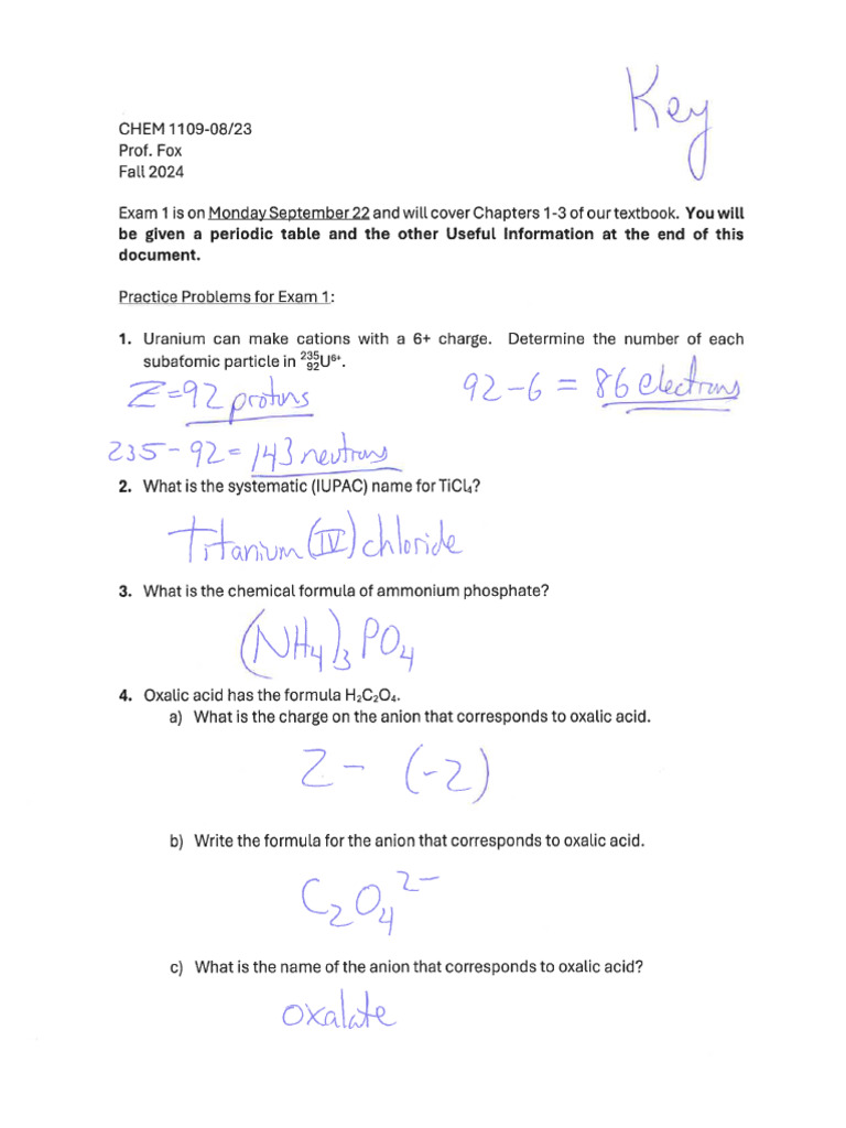 Exam 1 Practice Fa2025 Key | PDF
