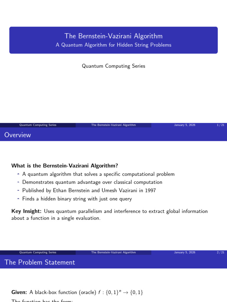 The Bernstein-Vazirani Algorithm | PDF | Quantum Computing | Theory Of ...